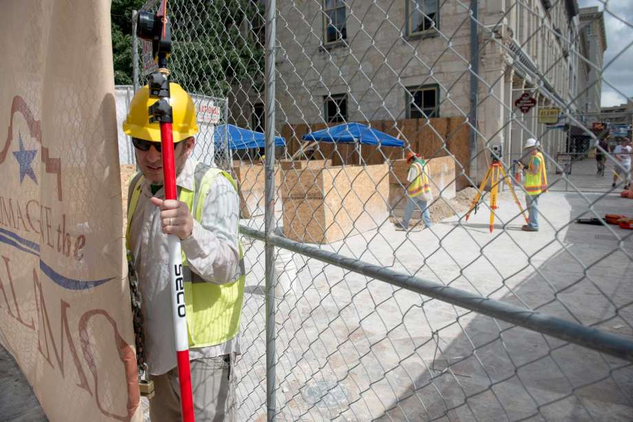 Shawn Marceaux, director for the Center for Archaeological Research at the University of Texas at San Antonio, surveys the excavation site as archaeologists begin to examine areas of the Alamo's original walls. Photo: Matthew Busch, For The San Antonio Express-News / © Matthew Busch